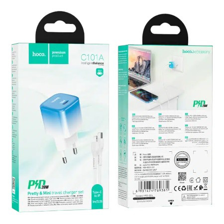 C101A single port PD20W charger set(C to iP)(EU) Ice blue