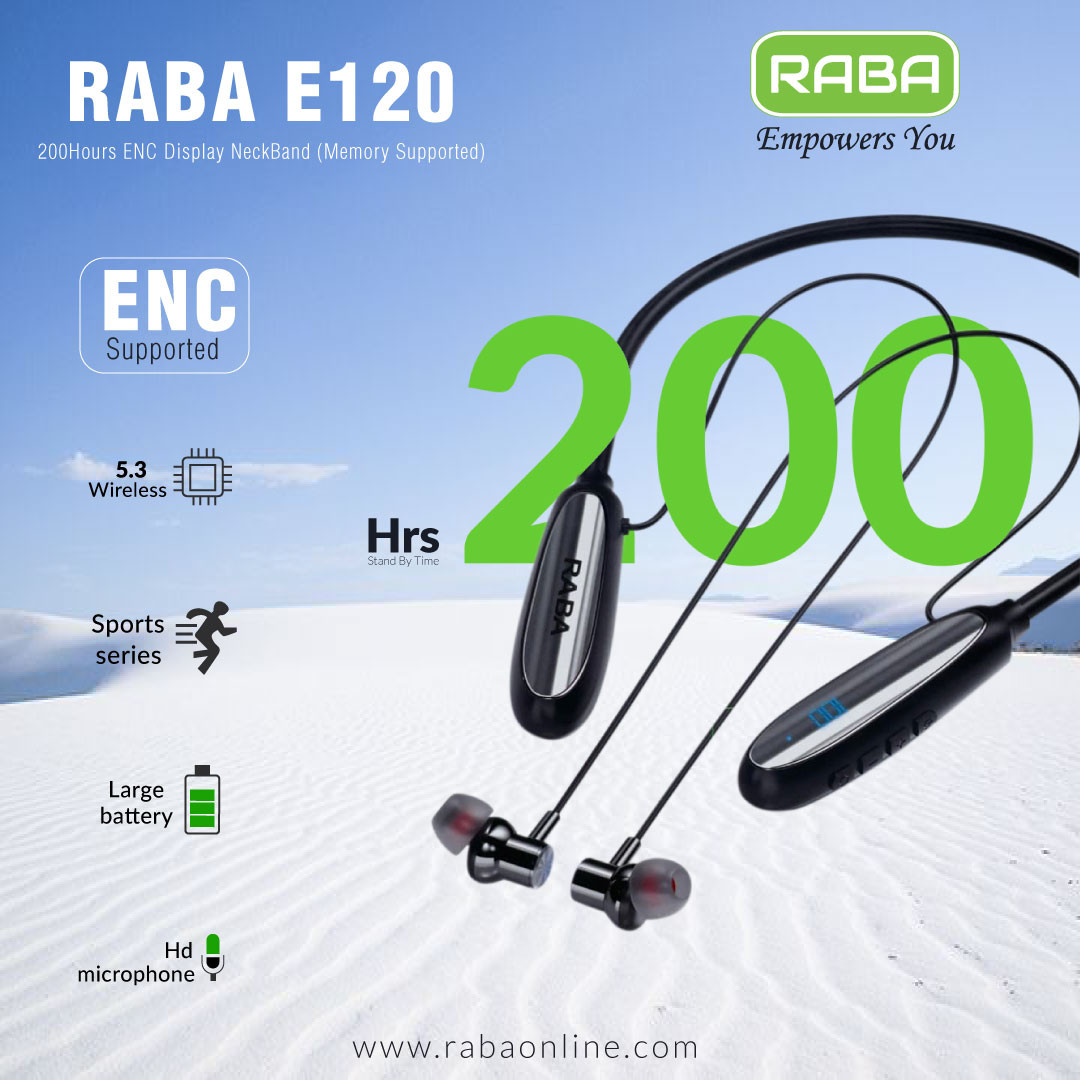 RABA E120 200Hours ENC Display NeckBand (Memory Supported)