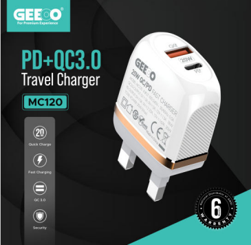 Geeoo MC120L PD+ QC 3.0 20watt iphone Charger