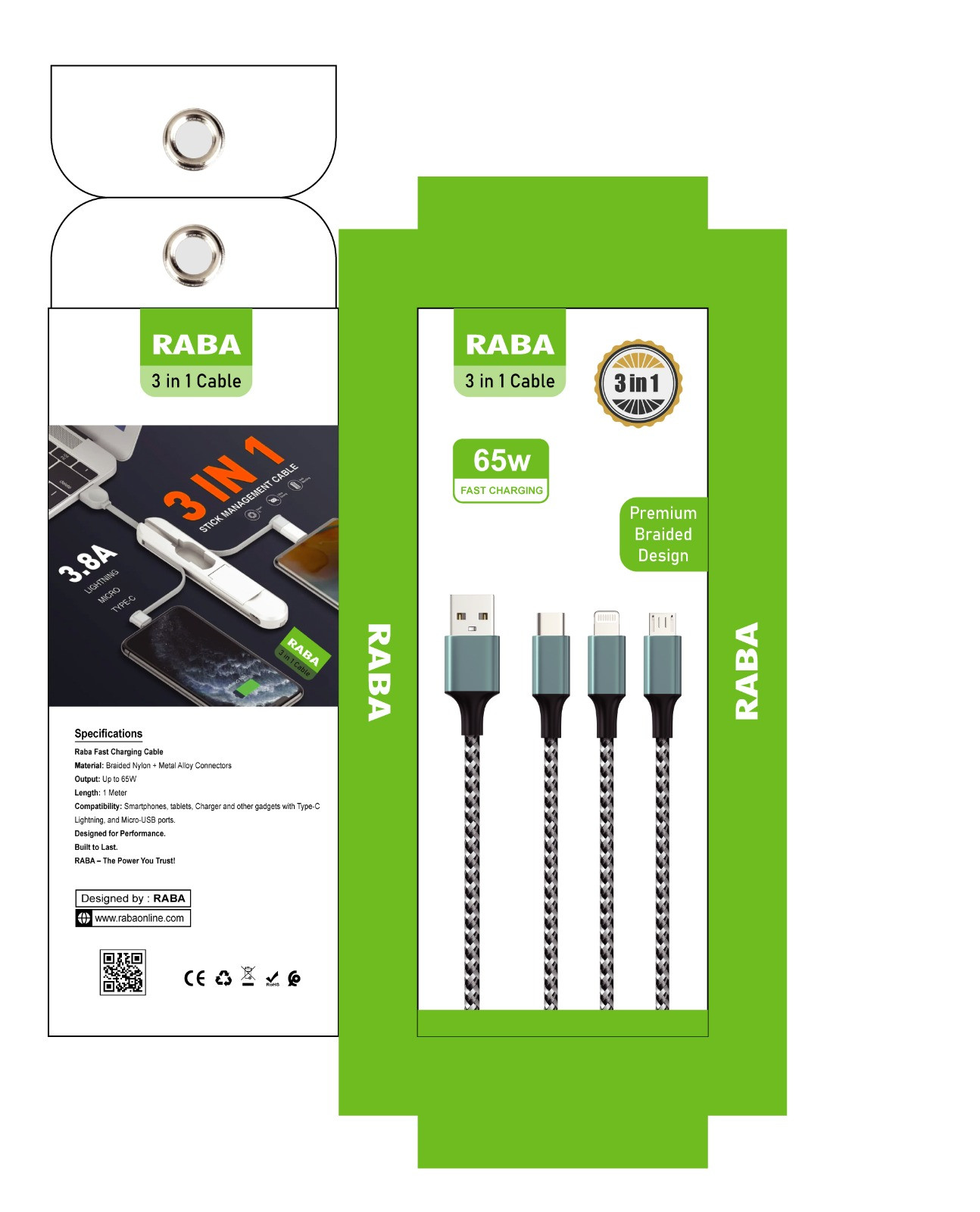 RABA 3 in 1 Fast Charging Cable 
