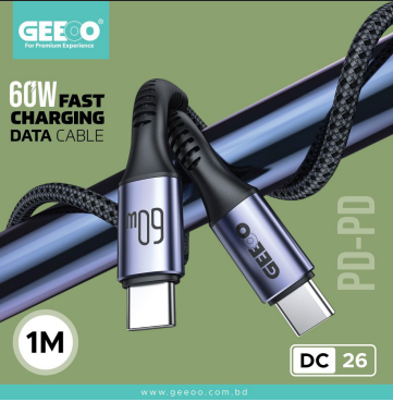 Geeoo DC26 1M 60W PD-PD Fast Charging Long Data Cable