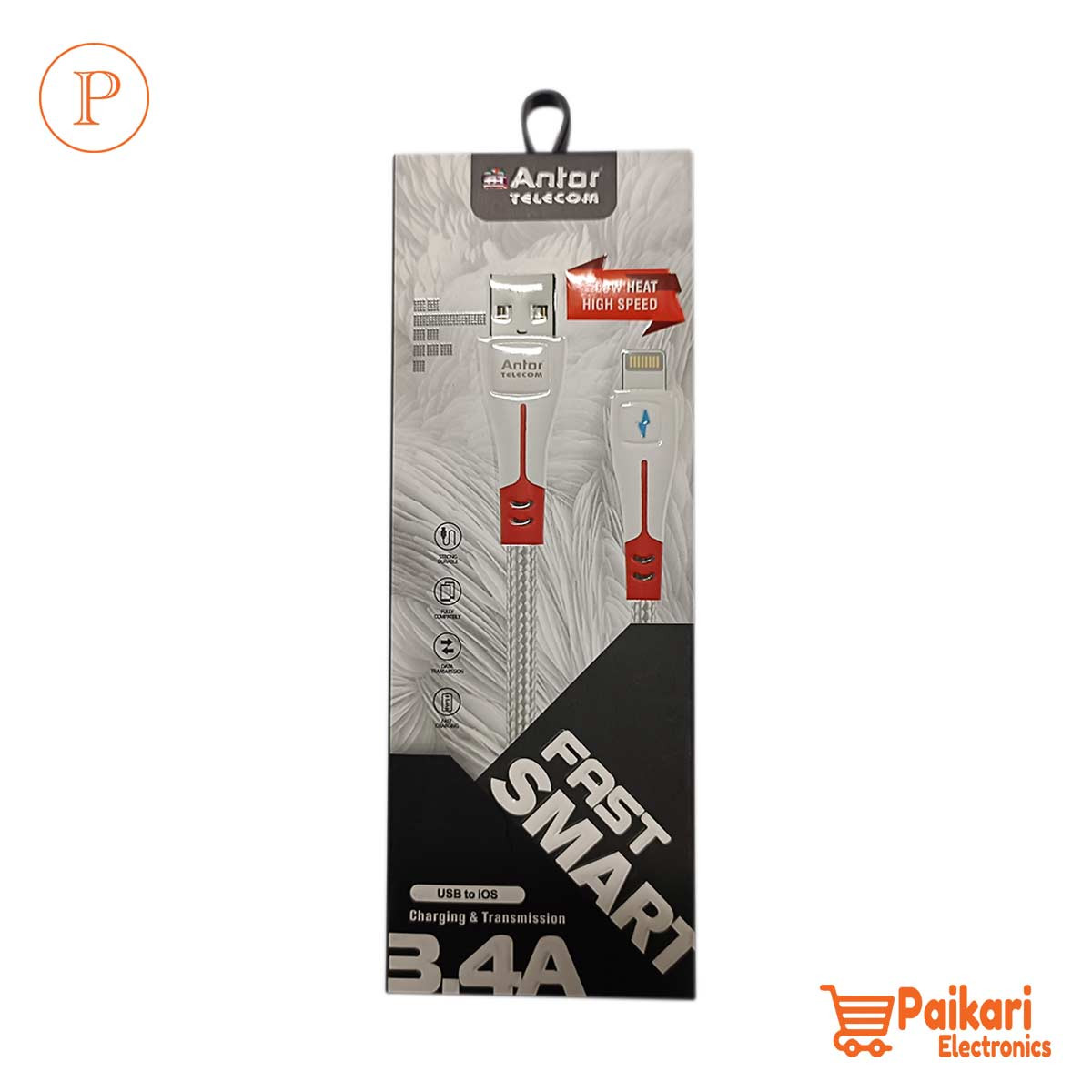 Antor 3.4A iPhone 1000mm Data Cable