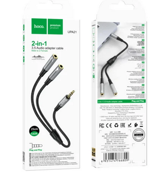 Hoco UPA21 2-in-1 3.5 headset audio adapter cable(male to 2*female)