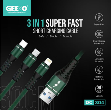 Geeoo DC304 3 in 1 5A Short Charging Cable 30cm