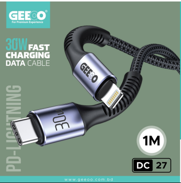Geeoo DC27 1M 30W PD-L Fast Charging Long Data Cable