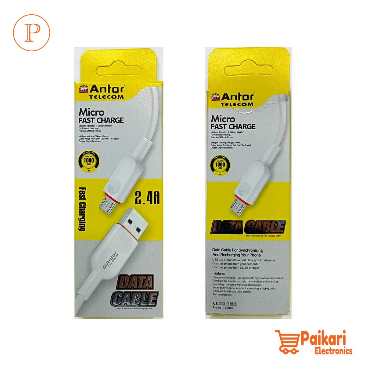 Antor 2.4A 1000mm Micro Data Cable
