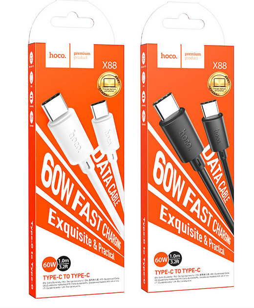 Hoco X88 Gratified 60W charging data cable for Type-C to Type- C(unpackaged)