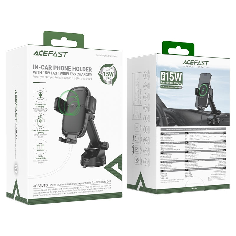 D49 press type wireless charging car holder for dashboard