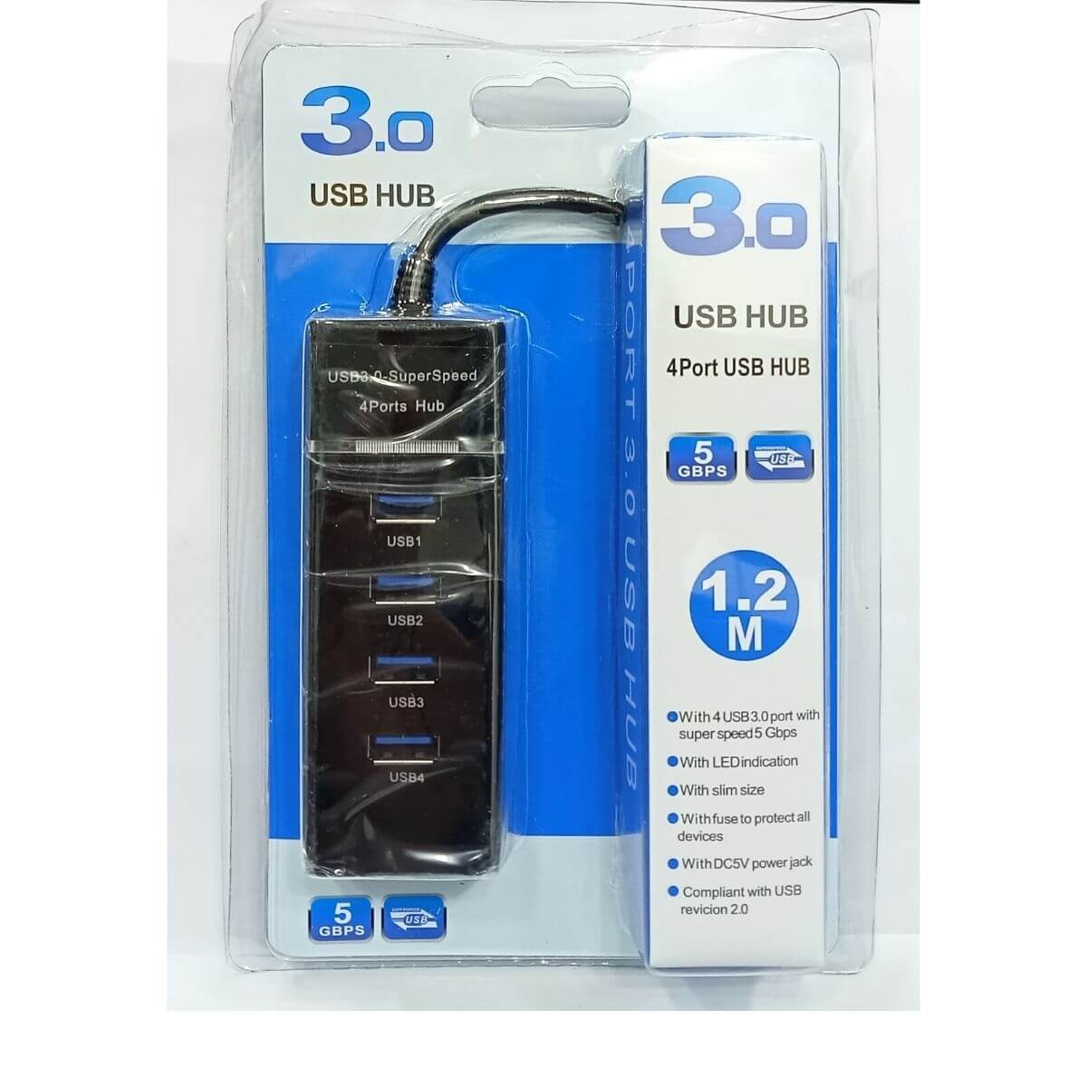 USB HUB 4Port 1.2Meter High Quality Black {Poly}