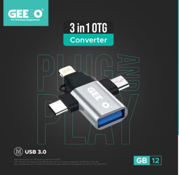 Geeoo GB12 3 in 1 Lightning to Type-C to Micro OTG Converter (USB-3.0)