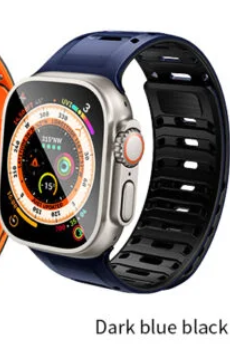 AS106 Mountain silicone magnetic strap for iWatch(44/45/46/49mm) Dark Blue Black