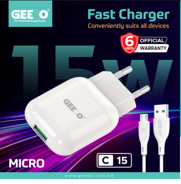 Geeoo Car Charger C 15 (M) 3A Fast Charging Cable