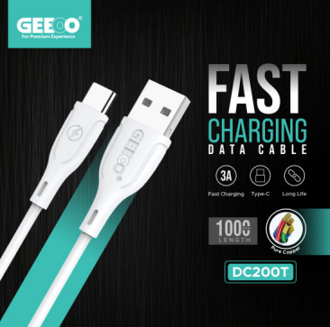 Geeoo dc200t Fast Charging Pure Copper 1M Long (Type-C) Data Cable 3.4A Safe Charge